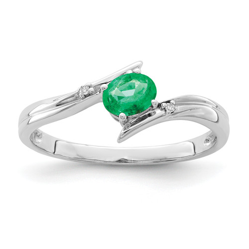 Lex & Lu Sterling Silver Emerald and Diamond Ring - Lex & Lu