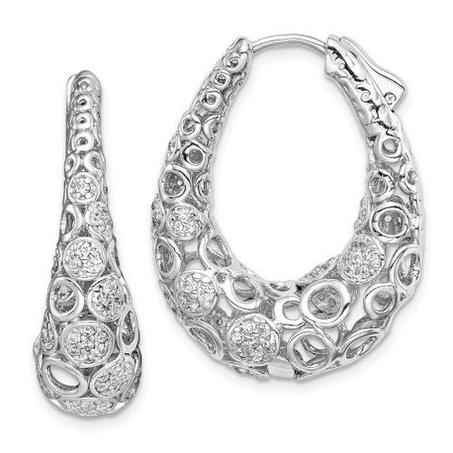 Lex & Lu Sterling Silver w/Rhodium Accent Pave CZ Oval Hoop Earrings LAL45068 - Lex & Lu