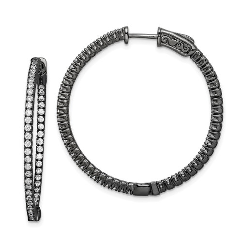 Lex & Lu Sterling Silver Ruthenium-plated In & Out CZ Round Hoop Earrings LALQE7562B - Lex & Lu