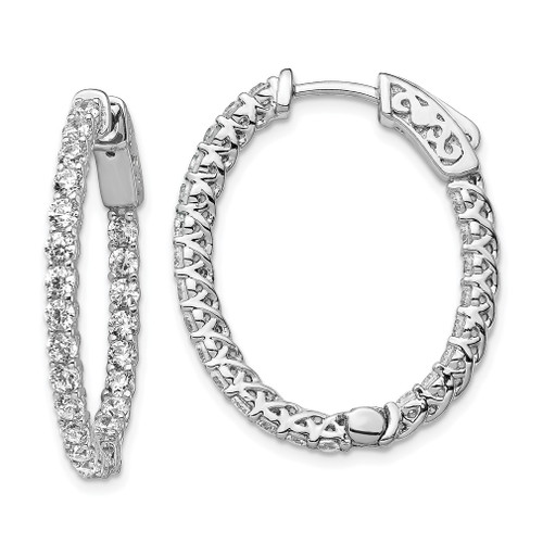 Lex & Lu Sterling Silver CZ 46 Stones In & Out Oval Hoop Earrings - Lex & Lu