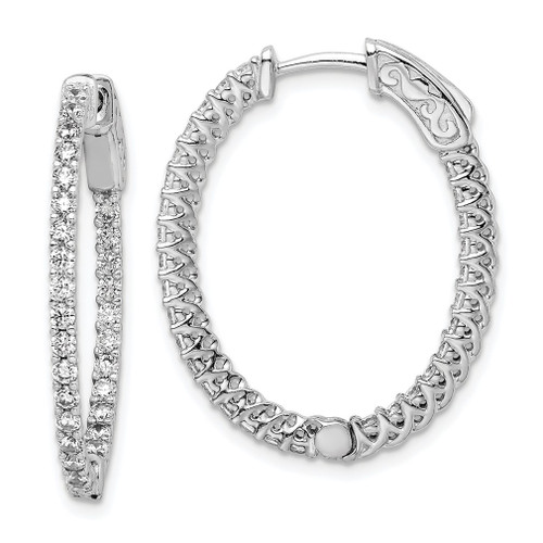 Lex & Lu Sterling Silver w/Rhodium CZ Hinged Oval Hoop Earrings LAL45249 - Lex & Lu