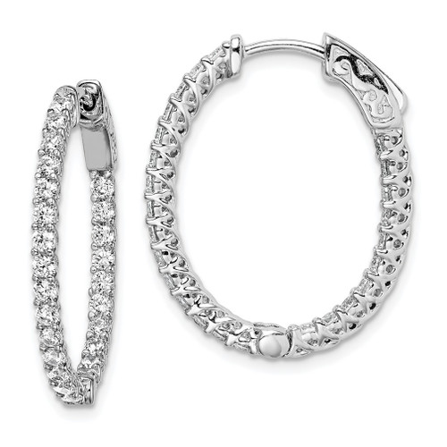 Lex & Lu Sterling Silver w/Rhodium CZ Hinged Oval Hoop Earrings LAL45251 - Lex & Lu