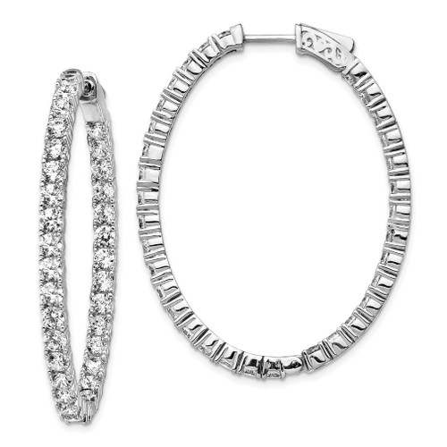 Lex & Lu Sterling Silver w/Rhodium CZ Hinged Oval Hoop Earrings LAL45263 - Lex & Lu