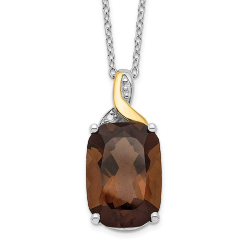 Lex & Lu Sterling Silver & 14K Smoky Quartz & Diamond Necklace - Lex & Lu