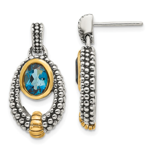 Lex & Lu Sterling Silver w/Gold Flash-plating London Blue Topaz Dangle Earrings - Lex & Lu