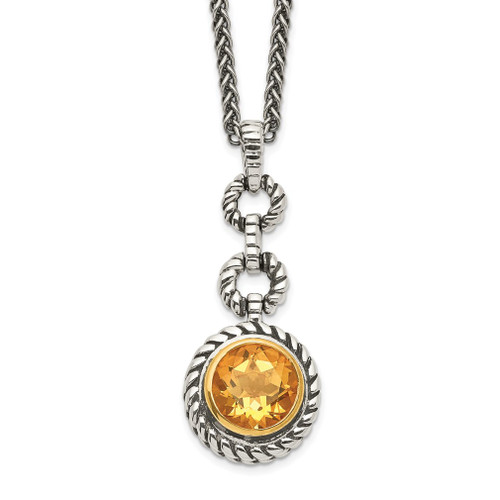 Lex & Lu Sterling Silver w/Gold-tone Flash GP Citrine Necklace - Lex & Lu