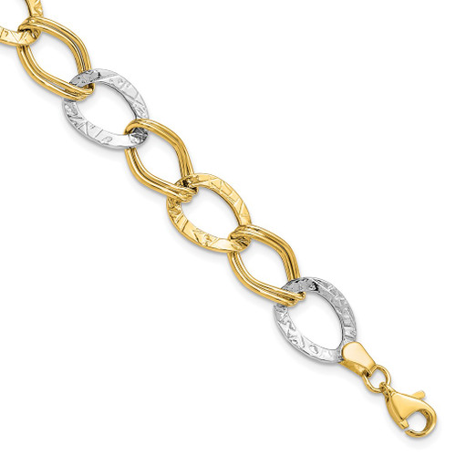 Lex & Lu 10k Two-tone Gold Polished and Textured Link Bracelet LAL45752 - Lex & Lu