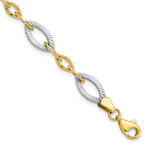 Lex & Lu 10k Two-tone Gold Polished and Textured Link Bracelet LAL45757 - Lex & Lu