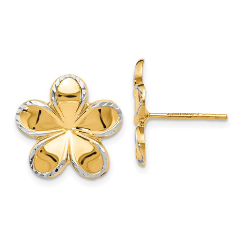 Lex & Lu 14k Yellow Gold w/Rhodium Flower Post Earrings - Lex & Lu