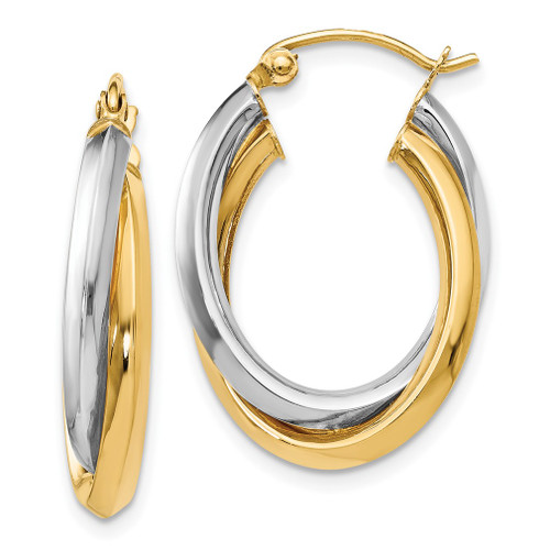 Lex & Lu 14k Two-tone Gold Polished Oval Hinged Hoop Earrings - Lex & Lu
