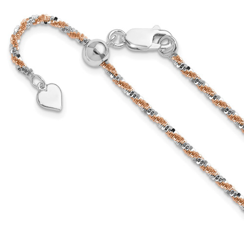 Lex & Lu Sterling Silver Rose-tone Adjustable Cyclone Chain - Lex & Lu