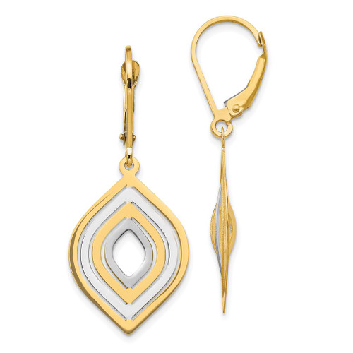 Lex & Lu 14k Yellow Gold w/Rhodium Polished Leverback Earrings - Lex & Lu