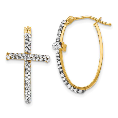 Lex & Lu 14k Yellow Gold Crystals Cross Hoop Earrings - Lex & Lu