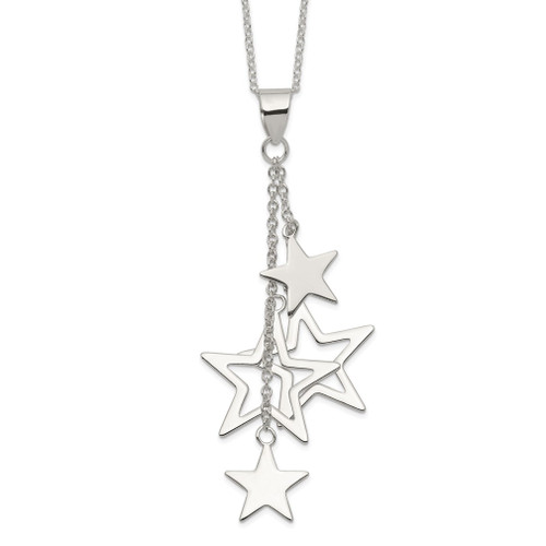 Lex & Lu Sterling Silver Dangling Stars Necklace 18'' - Lex & Lu