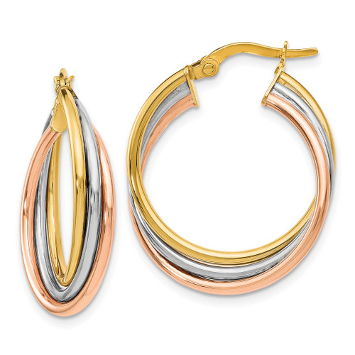 Lex & Lu 14k Tri-color Gold Polished and Textured Twisted Hoop Earrings - Lex & Lu