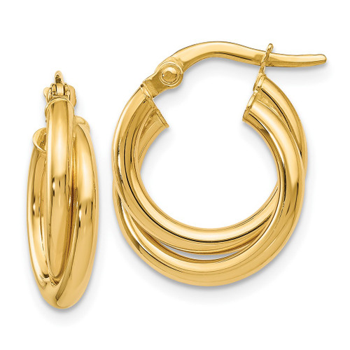 Lex & Lu 14k Yellow Gold Polished Twisted Double Hoop Earrings LALLE432 - Lex & Lu