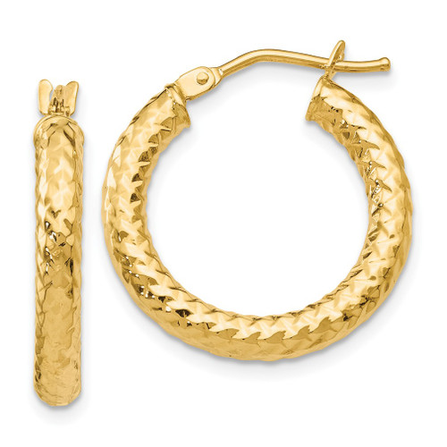 Lex & Lu 14k Yellow Gold ForeverLite & Textured Hoop Earrings LAL46662 - Lex & Lu