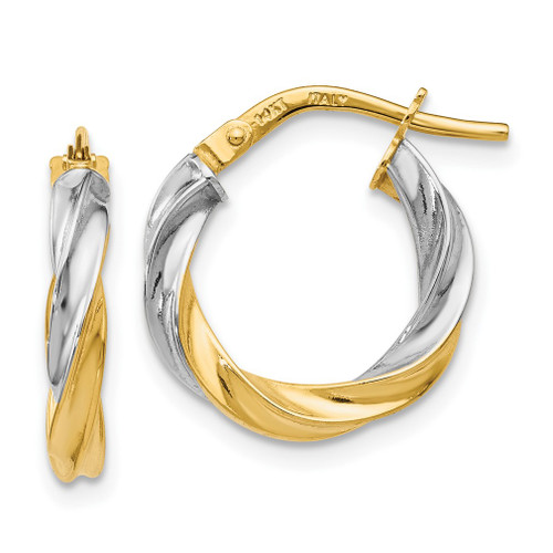 Lex & Lu 14k Yellow Gold w/White Rhodium Plating Polished Hoop Earrings - Lex & Lu