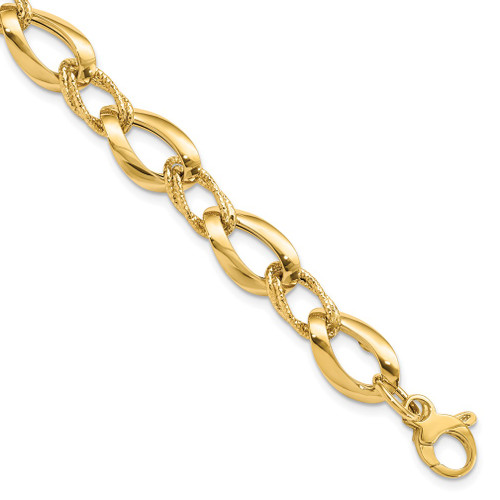 Lex & Lu 14k Yellow Gold Polished D/C Fancy Link Bracelet - Lex & Lu