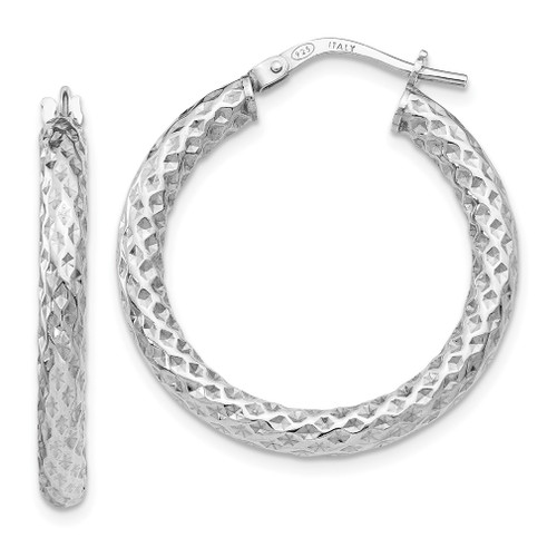 Lex & Lu Sterling Silver & Textured Hinged Hoop Earrings LAL47760 - Lex & Lu