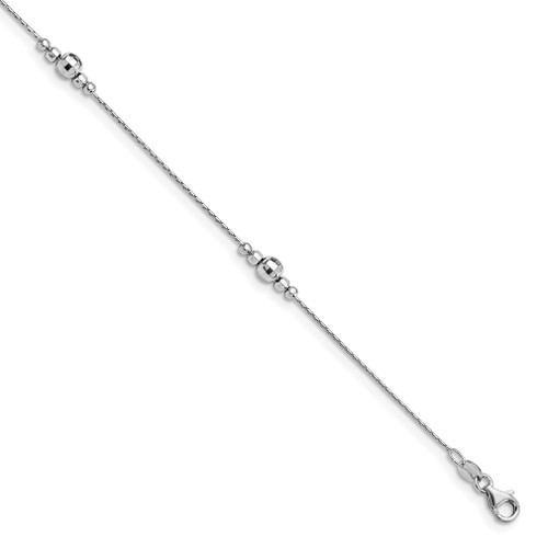 Lex & Lu Sterling Silver Polished Anklet w/all silver beads - Lex & Lu