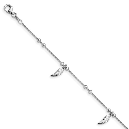 Lex & Lu Sterling Silver Polished Feather Anklet - Lex & Lu