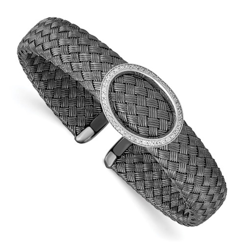 Lex & Lu Sterling Silver CZ Black Woven Flexible Cuff - Lex & Lu