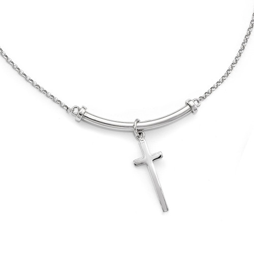 Lex & Lu Sterling Silver Polished Cross Necklace - Lex & Lu