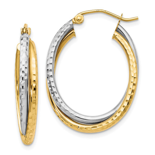 Lex & Lu 10k Two-tone Gold Textured Hinged Hoop Earrings LAL48531 - Lex & Lu