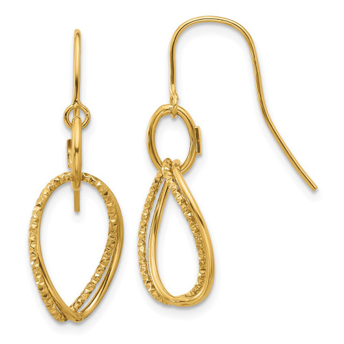Lex & Lu 10k Yellow Gold & Textured Shepherd Hook Dangle Earrings - Lex & Lu