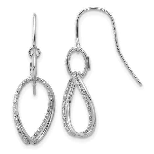 Lex & Lu 10k White Gold Polished & Textured Shepherd Hook Earrings - Lex & Lu