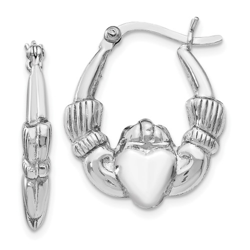 Lex & Lu Sterling Silver Polished Claddagh Hinged Hoop Earrings - Lex & Lu