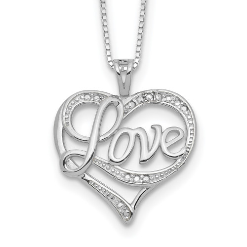 Lex & Lu Sterling Silver Diamond Love Necklace 16'' - Lex & Lu