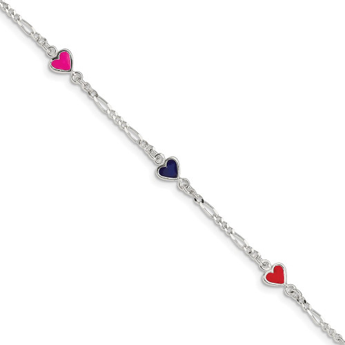 Lex & Lu Sterling Silver Enamel Multicolored Heart Bracelet 6'' - Lex & Lu