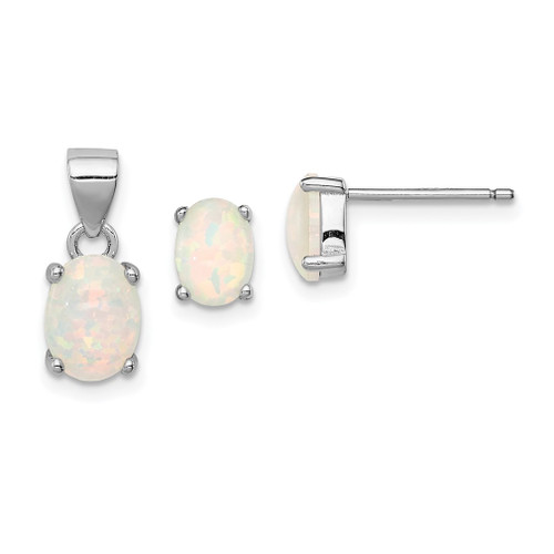Lex & Lu Sterling Silver Opal Pendant & Earrings Set - Lex & Lu