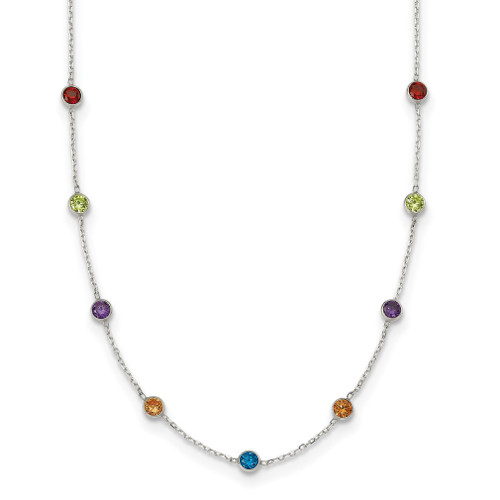 Lex & Lu Sterling Silver Multi-color CZ Necklace 18'' - Lex & Lu