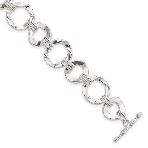 Lex & Lu Sterling Silver Fancy Circle Link Bracelet 7.5'' - Lex & Lu