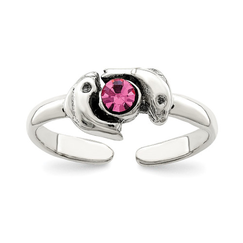 Lex & Lu Sterling Silver Antiqued Pink CZ Dolphin Toe Ring - Lex & Lu