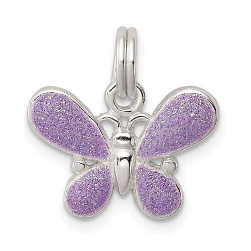 Lex & Lu Sterling Silver Purple Enamel Polished Butterfly Charm - Lex & Lu