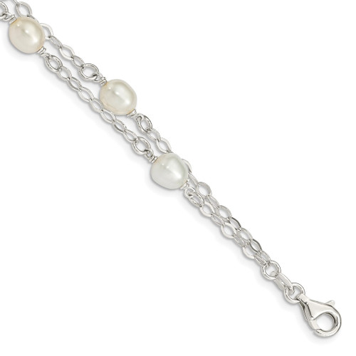 Lex & Lu Sterling Silver Freshwater Cultured Pearl Bracelet 7.5'' - Lex & Lu