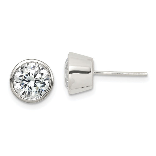 Lex & Lu Sterling Silver 7mm CZ Round Bezel Stud Earrings - Lex & Lu