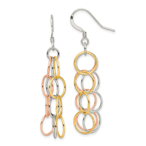 Lex & Lu Sterling Silver Tri-colored Vermeil Polished Dangle Earrings - Lex & Lu