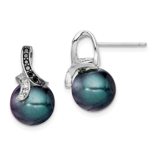 Lex & Lu Sterling Silver black and clear CZ Gray Shell Pearl Earrings - Lex & Lu