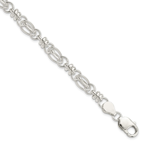 Lex & Lu Sterling Silver Polished D/C Fancy Link Bracelet 7.5'' - Lex & Lu