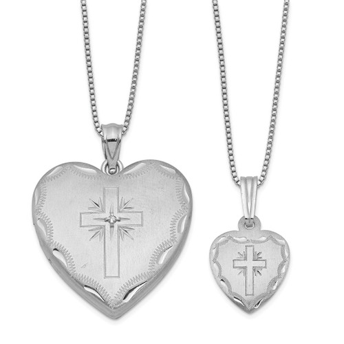 Lex & Lu Sterling Silver Diamond Cross Heart Locket & Pendant Set - Lex & Lu