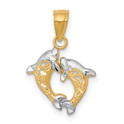 Lex & Lu 10k Yellow Gold w/Rhodium Small Dolphin Charm - Lex & Lu