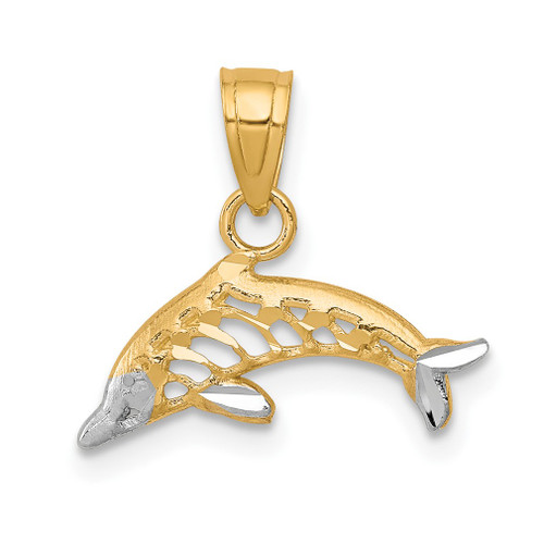 Lex & Lu 10k Yellow Gold w/Rhodium Dolphin Charm LAL71942 - Lex & Lu