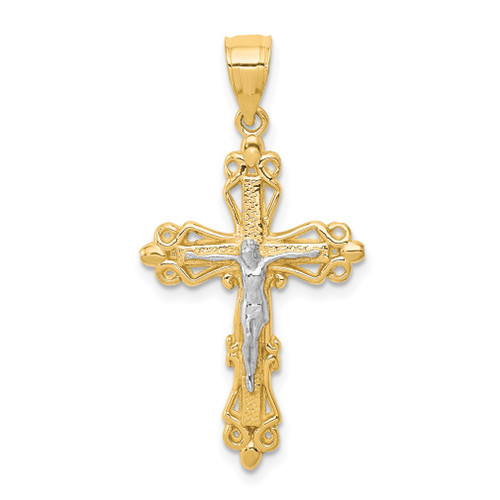 Lex & Lu 10k Yellow Gold w/Rhodium Crucifix Pendant LAL72003 - Lex & Lu