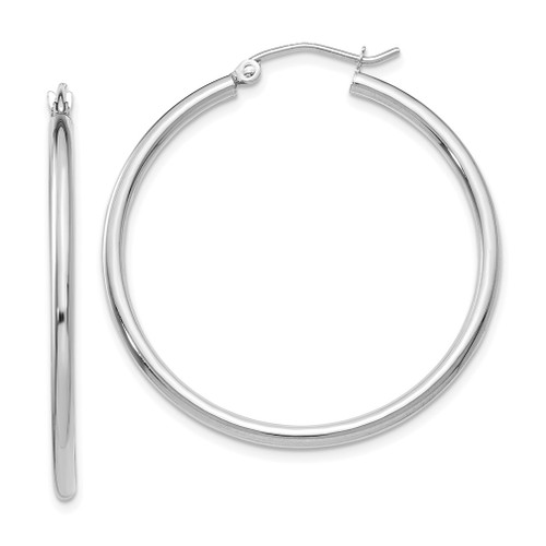 Lex & Lu 10k White Gold 2mm Round Hoop Earrings LAL72711 - Lex & Lu