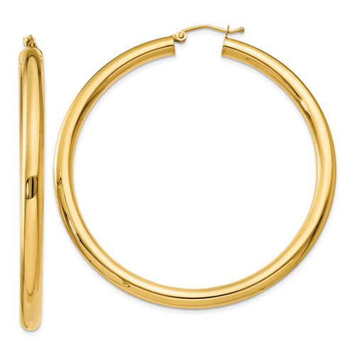 Lex & Lu 10k Yellow Gold Polished 4mm x 55mm Tube Hoop Earrings - Lex & Lu
